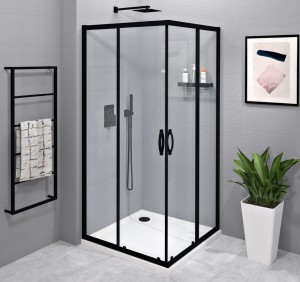 GELCO Kabina prysznicowa kwadratowa narożna SIGMA SIMPLY BLACK drzwi przesuwne  80x80x190 czarny mat szkło transparentne z powłoką Coated Glass GS2180BGS2180B