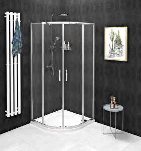GELCO Kabina prysznicowa półokrągła narożna SIGMA SIMPLY drzwi przesuwne 90x90x190 chrom szkło transparentne z powłoką Coated Glass GS5590