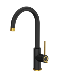 Quadron Unique Bateria zlewozmywakowa stalowa JODIE Q LINE SLIM PURE CARBON kolor czarny mat/wykończenie złote-DARMOWA DOSTAWA