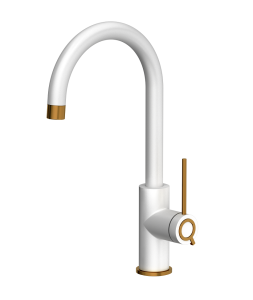 Quadron Unique Bateria zlewozmywakowa stalowa JODIE Q LINE SLIM SNOW WHITE kolor biały mat/wykończenie miedź-DARMOWA DOSTAWA