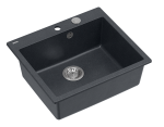 Quadron Unique Zlewozmywak granitowy jednokomorowy 57*50*22 cm MORGAN 110 BLACK DIAMOND z syfonem Push-2-Open w kolorze stalowym-DARMOWA DOSTAWA
