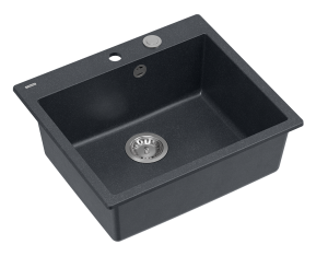 Quadron Unique Zlewozmywak granitowy jednokomorowy 57*50*22 cm MORGAN 110 BLACK DIAMOND z syfonem Push-2-Open w kolorze stalowym-DARMOWA DOSTAWA