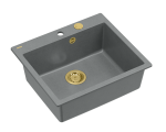 Quadron Unique Zlewozmywak granitowy jednokomorowy 57*50*22 cm MORGAN 110 SILVER STONE z syfonem Push-2-Open w kolorze złotym-DARMOWA DOSTAWA