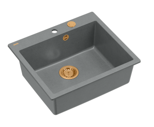 Quadron Unique Zlewozmywak granitowy jednokomorowy 57*50*22 cm MORGAN 110 SILVER STONE z syfonem Push-2-Open w kolorze miedzianym-DARMOWA DOSTAWA