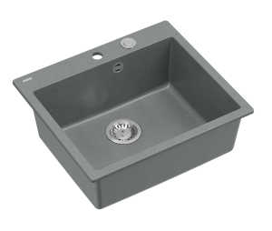 Quadron Unique Zlewozmywak granitowy jednokomorowy 57*50*22 cm MORGAN 110 SILVER STONE z syfonem Push-2-Open w kolorze stalowym-DARMOWA DOSTAWA