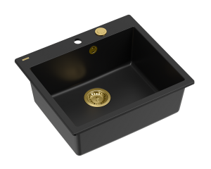 Quadron Unique Zlewozmywak granitowy jednokomorowy 57*50*22 cm MORGAN 110 PURE CARBON z syfonem Push-2-Open w kolorze złotym-DARMOWA DOSTAWA