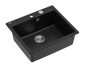 Quadron Unique Zlewozmywak granitowy jednokomorowy 57*50*22 cm MORGAN 110 PURE CARBON z syfonem Push-2-Open w kolorze stalowym-DARMOWA DOSTAWA