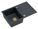 Quadron Unique Zlewozmywak granitowy jednokomorowy 78*50*22 cm z ociekaczem MORGAN 111 BLACK DIAMOND z syfonem Push-2-Open w kolorze złotym