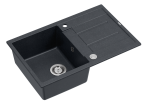Quadron  Unique Zlewozmywak granitowy jednokomorowy 78*50*22 cm z ociekaczem MORGAN 111 BLACK DIAMOND z syfonem Push-2-Open w kolorze stalowym-DARMOWA DOSTAWA
