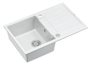 Quadron Unique Zlewozmywak granitowy jednokomorowy 78*50*22 cm z ociekaczem MORGAN 111 SNOW WHITE z syfonem Push-2-Open w kolorze stalowym-DARMOWA DOSTAWA