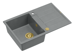 Quadron Unique Zlewozmywak granitowy jednokomorowy 78*50*22 cm z ociekaczem MORGAN 111 SILVER STONE z syfonem Push-2-Open w kolorze złotym-DARMOWA DOSTAWA