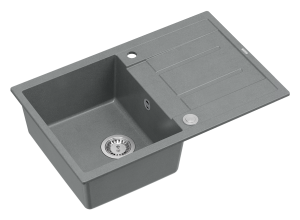 Quadron Unique  Zlewozmywak granitowy jednokomorowy 78*50*22 cm z ociekaczem MORGAN 111 SILVER STONE z syfonem Push-2-Open w kolorze stalowym-DARMOWA DOSTAWA