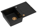 Quadron Unique Zlewozmywak granitowy jednokomorowy 78*50*22 cm z ociekaczem MORGAN 111 PURE CARBON z syfonem Push-2-Open w kolorze miedzianym-DARMOWA DOSTAWA