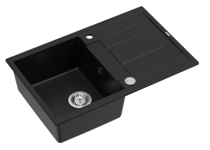 Quadron Unique Zlewozmywak granitowy jednokomorowy 78*50*22 cm z ociekaczem MORGAN 111 PURE CARBON z syfonem Push-2-Open w kolorze stalowym-DARMOWA DOSTAWA