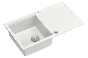 Quadron Unique Zlewozmywak granitowy jednokomorowy 86*50*21 cm  z ociekaczem EVAN 111 GRANITEQ  SNOW WHITE z syfonem Push-2-Open w kolorze stalowym-DARMOWA DOSTAWA