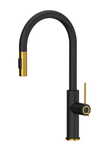 Quadron Unique Bateria zlewozmywakowa stalowa JENNIFER Q LINE SLIM  PURE CARBON z wyciąganą wylewką i funkcją prysznica kolor czarny mat/wykończenie złote-DARMOWA DOSTAWA