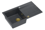 Quadron Unique Zlewozmywak granitowy jednokomorowy 86*50*21 cm  z ociekaczem EVAN 111 GRANITEQ  BLACK DIAMOND z syfonem Push-2-Open w kolorze złotym