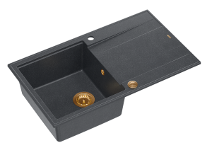 Quadron Unique Zlewozmywak granitowy jednokomorowy 86*50*21 cm  z ociekaczem EVAN 111 GRANITEQ  BLACK DIAMOND z syfonem Push-2-Open w kolorze miedzianym-DARMOWA DOSTAWA