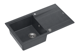 Quadron Unique Zlewozmywak granitowy jednokomorowy 86*50*21 cm  z ociekaczem EVAN 111 GRANITEQ  BLACK DIAMOND z syfonem Push-2-Open w kolorze stalowym-DARMOWA DOSTAWA
