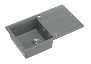 Quadron Unique Zlewozmywak granitowy jednokomorowy 86*50*21 cm  z ociekaczem EVAN 111 GRANITEQ  SILVER STONE z syfonem Push-2-Open w kolorze stalowym-DARMOWA DOSTAWA