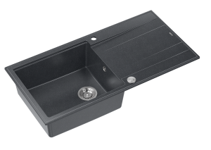 Quadron Unique Zlewozmywak granitowy jednokomorowy 100*50*21 cm  z ociekaczem EVAN 146 XL GRANITEQ  BLACK DIAMOND z syfonem Push-2-Open w kolorze stalowym-DARMOWA DOSTAWA