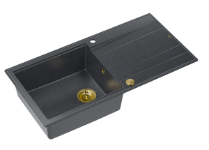 Quadron Unique Zlewozmywak granitowy jednokomorowy 100*50*21 cm  z ociekaczem EVAN 146 XL GRANITEQ  BLACK DIAMOND z syfonem Push-2-Open w kolorze złotym-DARMOWA DOSTAWA