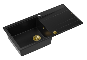 Quadron Unique Zlewozmywak granitowy jednokomorowy 100*50*21 cm  z ociekaczem EVAN 146 XL GRANITEQ PURE CARBON z syfonem Push-2-Open w kolorze złotym-DARMOWA DOSTAWA