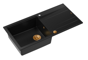 Quadron Unique Zlewozmywak granitowy jednokomorowy 100*50*21 cm  z ociekaczem EVAN 146 XL GRANITEQ PURE CARBON z syfonem Push-2-Open w kolorze miedzianym-DARMOWA DOSTAWA