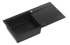 Quadron Unique Zlewozmywak granitowy jednokomorowy 100*50*21 cm  z ociekaczem EVAN 146 XL GRANITEQ PURE CARBON z syfonem Push-2-Open w kolorze czarnym-DARMOWA DOSTAWA