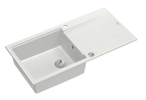 Quadron Unique Zlewozmywak granitowy jednokomorowy 100*50*21 cm  z ociekaczem EVAN 146 XL GRANITEQ  SNOW WHITE z syfonem Push-2-Open w kolorze stalowym-DARMOWA DOSTAWA