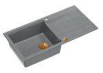Quadron Unique Zlewozmywak granitowy jednokomorowy 100*50*21 cm  z ociekaczem EVAN 146 XL GRANITEQ  SILVER STONE z syfonem Push-2-Open w kolorze miedzianym