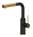 Quadron Unique Bateria zlewozmywakowa stalowa ANGELINA  Q LINE PURE CARBON z wyciąganą wylewką kolor czarny mat/wykończenie złote-DARMOWA DOSTAWA