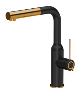 Quadron Unique Bateria zlewozmywakowa stalowa ANGELINA Q LINE PURE CARBON z wyciąganą wylewką kolor czarny mat/wykończenie miedź-DARMOWA DOSTAWA