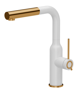 Quadron Unique Bateria zlewozmywakowa stalowa ANGELINA Q LINE SNOW WHITE z wyciąganą wylewką kolor biały mat/wykończenie miedź-DARMOWA DOSTAWA