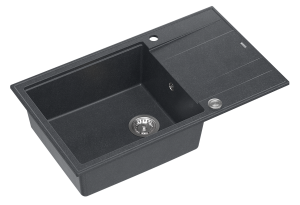 Quadron Unique Zlewozmywak granitowy jednokomorowy 86*50*21 cm  z ociekaczem EVAN 136 XL GRANITEQ  BLACK DIAMOND z syfonem Push-2-Open w kolorze stalowym-DARMOWA DOSTAWA