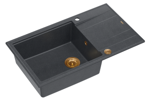 Quadron Unique Zlewozmywak granitowy jednokomorowy 86*50*21 cm  z ociekaczem EVAN 136 XL GRANITEQ  BLACK DIAMOND z syfonem Push-2-Open w kolorze miedzianym-DARMOWA DOSTAWA