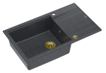 Quadron Unique Zlewozmywak granitowy jednokomorowy 86*50*21 cm  z ociekaczem EVAN 136 XL GRANITEQ  BLACK DIAMOND z syfonem Push-2-Open w kolorze złotym
