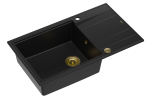Quadron Unique Zlewozmywak granitowy jednokomorowy 86*50*21 cm  z ociekaczem EVAN 136 XL GRANITEQ  PURE CARBON z syfonem Push-2-Open w kolorze złotym-DARMOWA DOSTAWA