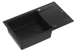 Quadron Unique Zlewozmywak granitowy jednokomorowy 86*50*21 cm  z ociekaczem EVAN 136 XL GRANITEQ  PURE CARBON z syfonem Push-2-Open w kolorze czarnym-DARMOWA DOSTAWA