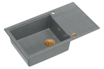 Quadron Unique Zlewozmywak granitowy jednokomorowy 86*50*21 cm  z ociekaczem EVAN 136 XL GRANITEQ  SILVER STONE z syfonem Push-2-Open w kolorze miedzianym