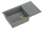 Quadron Unique Zlewozmywak granitowy jednokomorowy 86*50*21 cm  z ociekaczem EVAN 136 XL GRANITEQ  SILVER STONE z syfonem Push-2-Open w kolorze złotym