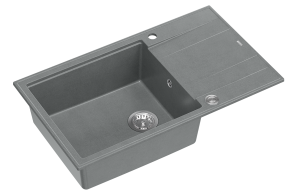 Quadron Unique Zlewozmywak granitowy jednokomorowy 86*50*21 cm  z ociekaczem EVAN 136 XL GRANITEQ  SILVER STONE z syfonem Push-2-Open w kolorze stalowym-DARMOWA DOSTAWA