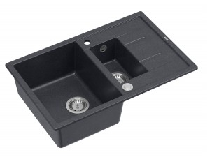 Quadron Unique Zlewozmywak granitowy półtorakomorowy 78*50*22/16 cm z ociekaczem MORGAN 156 BLACK DIAMOND z syfonem Push-2-Open w kolorze stalowym-DARMOWA DOSTAWA