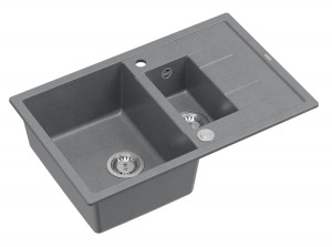 Quadron Unique Zlewozmywak granitowy półtorakomorowy 78*50*22/16 cm z ociekaczem MORGAN 156 SILVER STONE z syfonem Push-2-Open w kolorze stalowym-DARMOWA DOSTAWA