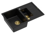 Quadron Unique Zlewozmywak granitowy półtorakomorowy 78*50*22/16 cm z ociekaczem MORGAN 156 PURE CARBON z syfonem Push-2-Open w kolorze złotym-DARMOWA DOSTAWA