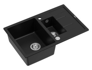 Quadron Unique Zlewozmywak granitowy półtorakomorowy 78*50*22/16 cm z ociekaczem MORGAN 156 PURE CARBON z syfonem Push-2-Open w kolorze stalowym-DARMOWA DOSTAWA
