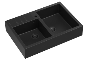 Quadron Unique Zlewozmywak granitowy dwukomorowy nakładany 90*62*22 cm  BILL 120 GRANITEQ PURE CARBON  z czarnym odpływem-DARMOWA DOSTAWA