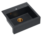 Quadron Unique Zlewozmywak granitowy jednokomorowy wpuszczany / podwieszany 59,5*54*20,5 cm  BILL 110 GRANITEQ  BLACK DIAMOND z miedzianym odpływem-DARMOWA DOSTAWA