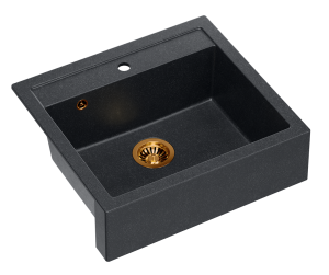 Quadron Unique Zlewozmywak granitowy jednokomorowy wpuszczany / podwieszany 59,5*54*20,5 cm  BILL 110 GRANITEQ  BLACK DIAMOND z miedzianym odpływem-DARMOWA DOSTAWA