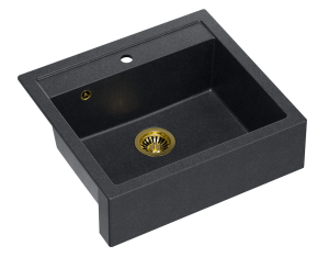 Quadron Unique Zlewozmywak granitowy jednokomorowy wpuszczany / podwieszany 59,5*54*20,5 cm  BILL 110 GRANITEQ  BLACK DIAMOND ze złotym odpływem-DARMOWA DOSTAWA